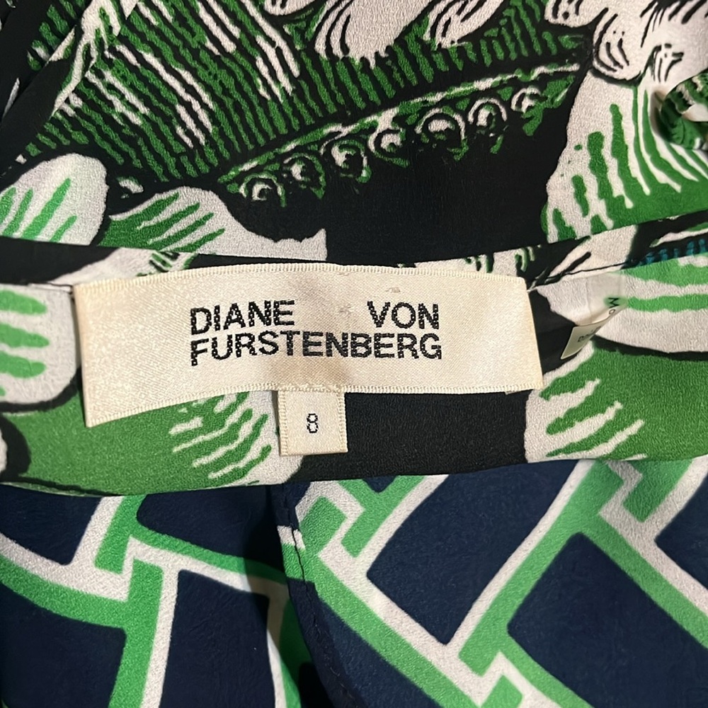 Diane Von Furstenberg Katsia Sleeveless Wrap Midi Dress Green Black Size 8 - Picture 11 of 12